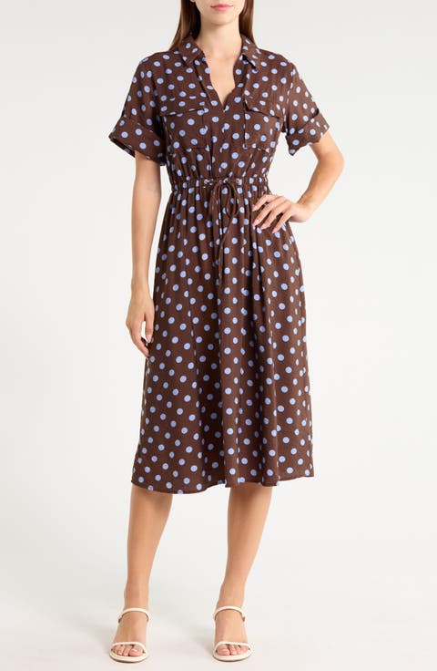 Polka Dot Short Sleeve A-Line Shirtdress