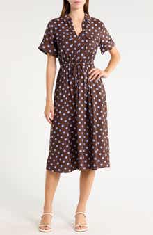 Polka Dot Short Sleeve A-Line Shirtdress