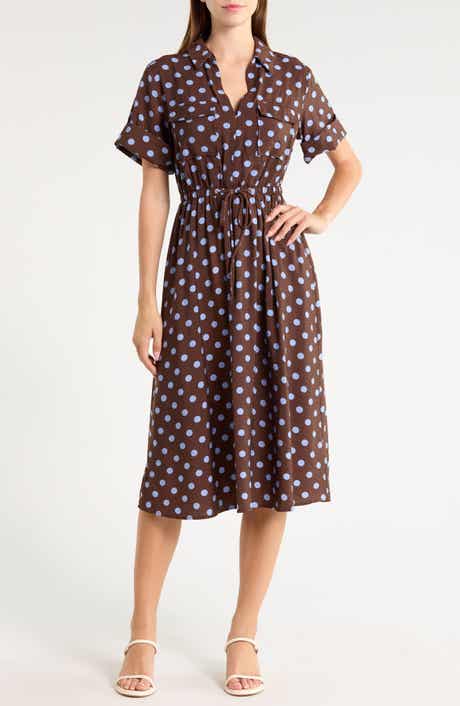 Polka Dot Short Sleeve A-Line Shirtdress