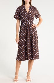 VIVID AURA Polka Dot Short Sleeve A-Line Shirtdress