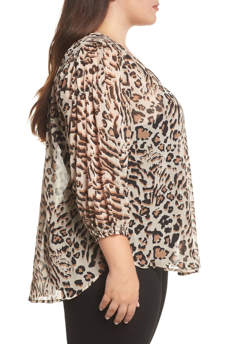 Animal Print Split Neck Blouse (Nordstrom Exclusive), Alternate, color, TAN BLACK