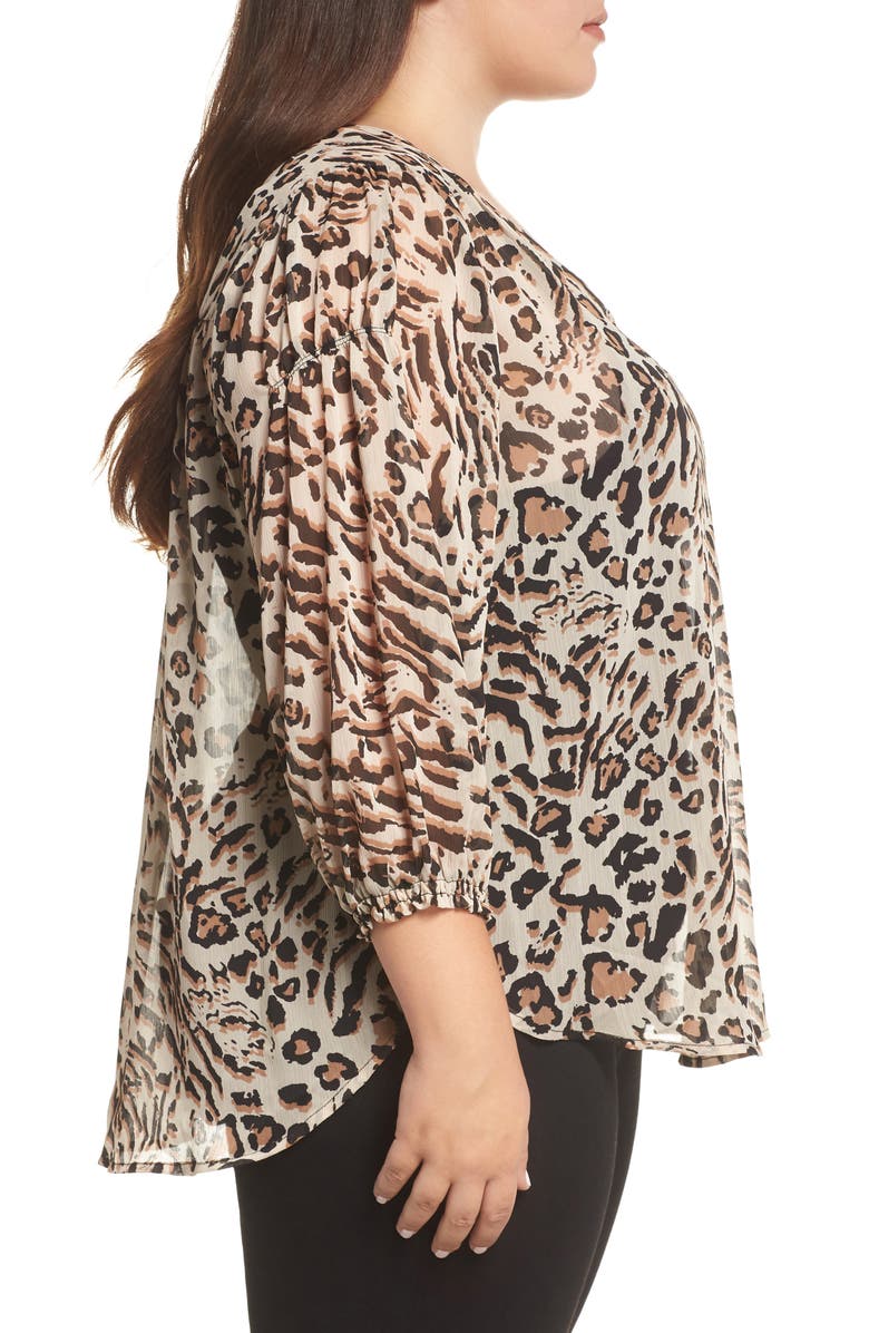 Wit & Wisdom Animal Print Split Neck Blouse, Alternate, color, Tan Black