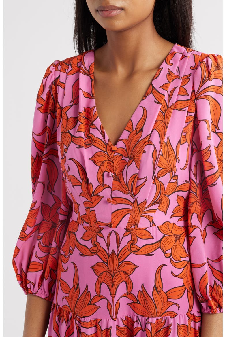 Print Long Sleeve Ruffle Hem Maxi Dress, Alternate, color, PINK MULTI