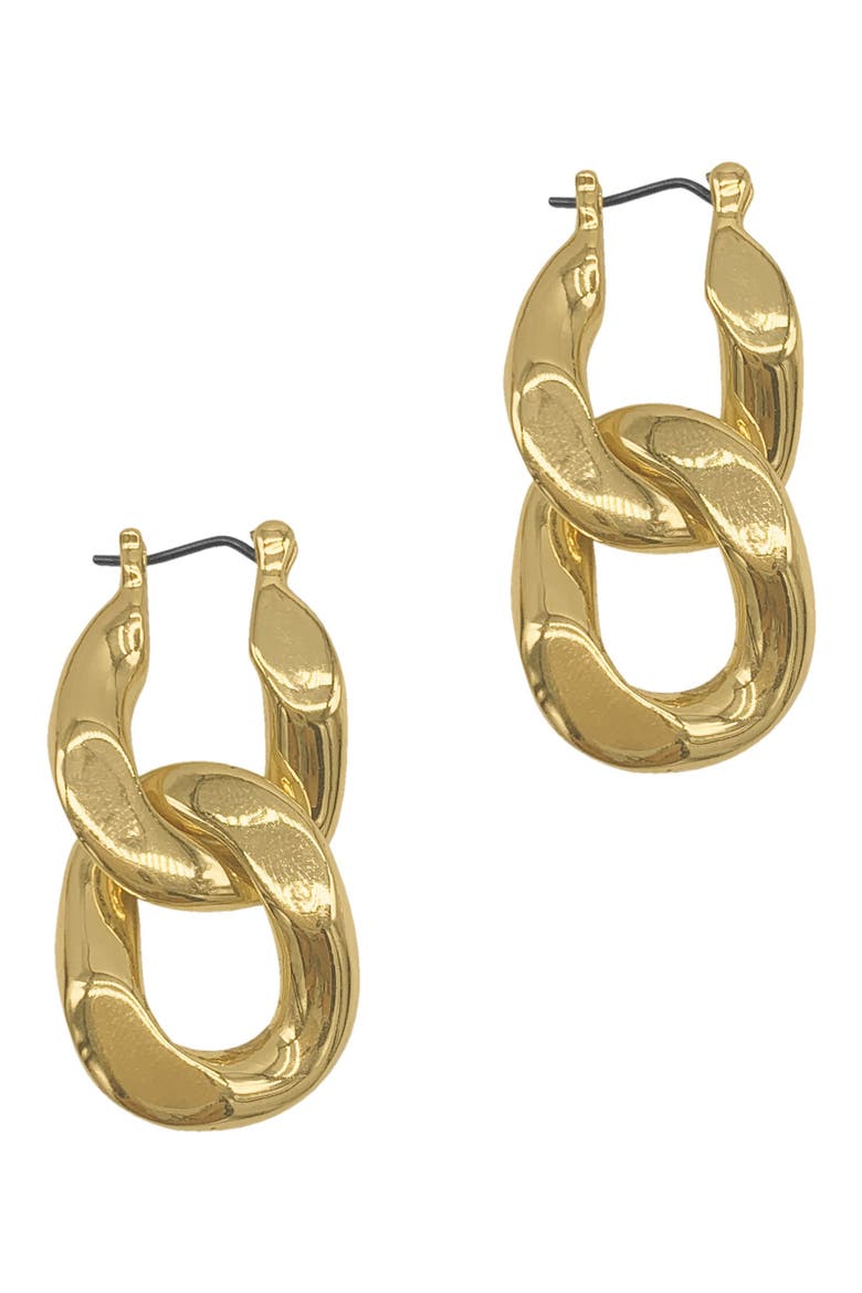 Huxley 18k Gold Plated Curb Chain Hoop Earrings, Main, color, GOLD