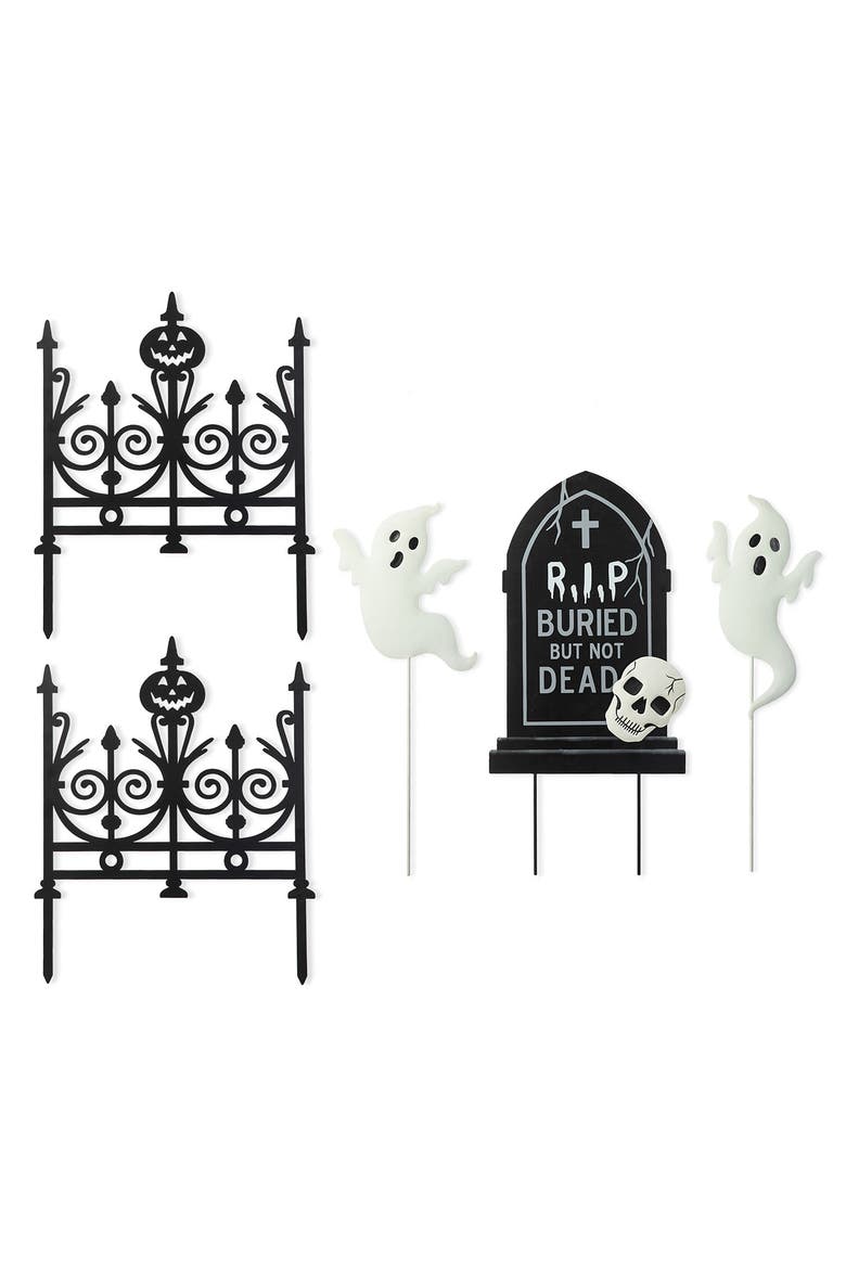 Set of 5 Halloween MetalGraveyard Set Yard Stakes, Alternate, color, Black