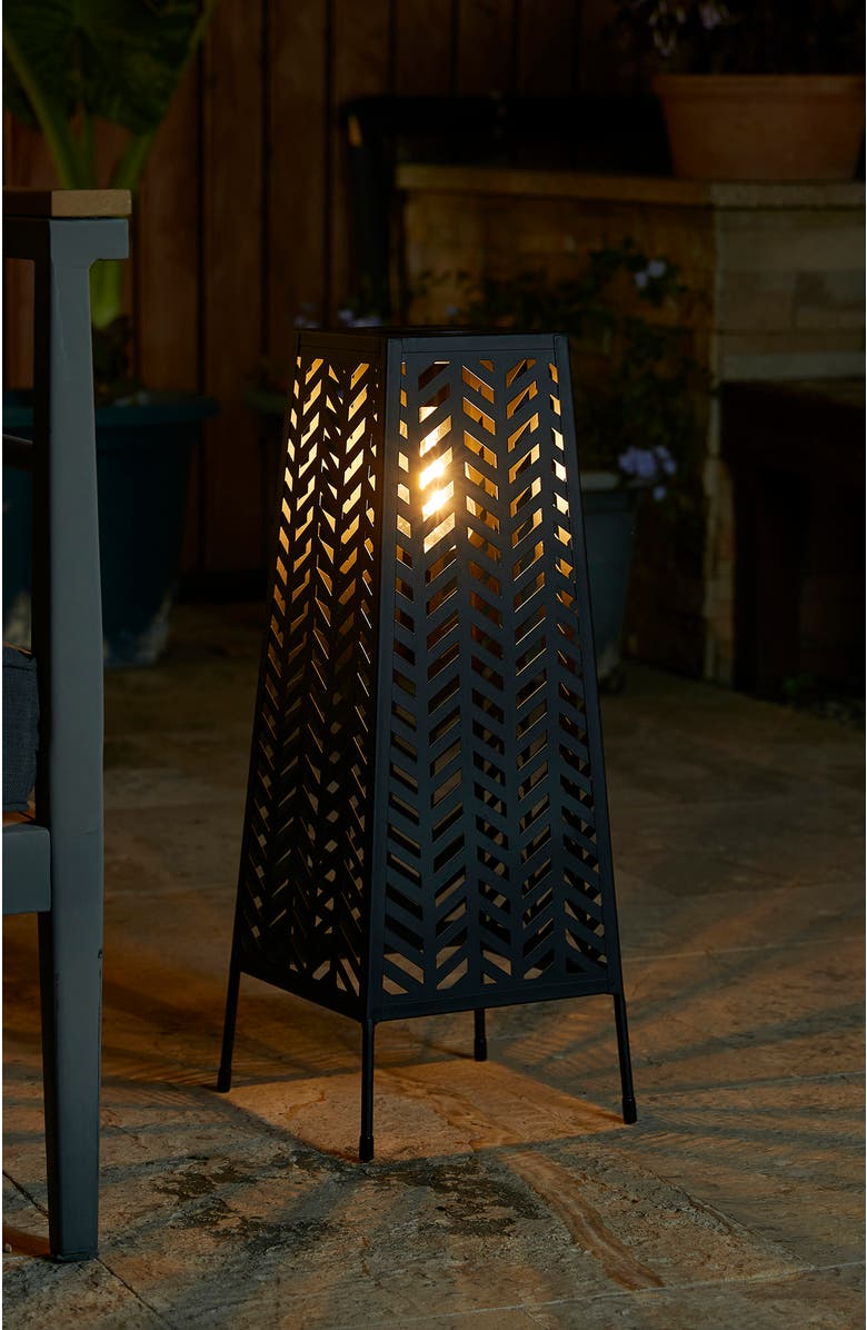 Glitzhome Metal Geometric Solar Powered Floor Lantern, Alternate, color, Black