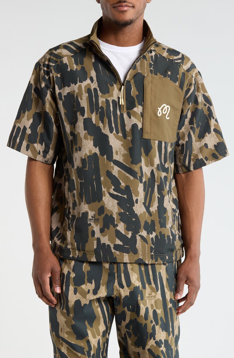 Malbon Golf Tour Divot Wind Shirt, Main, color, Bark Camo
