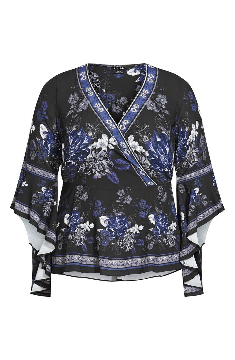 City Chic Ashley Floral Surplice Bell Sleeve Top, Alternate, color,