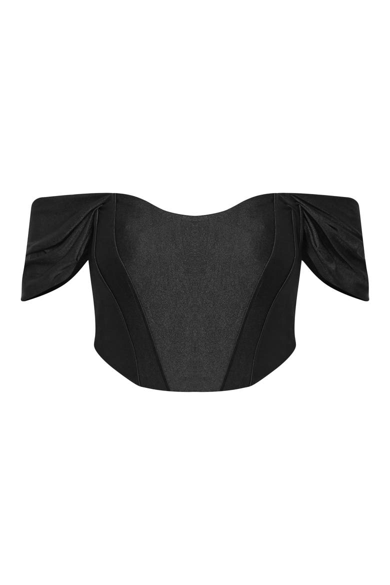 Amaryllis Off the Shoulder Corset Crop Top, Alternate, color, BLACK