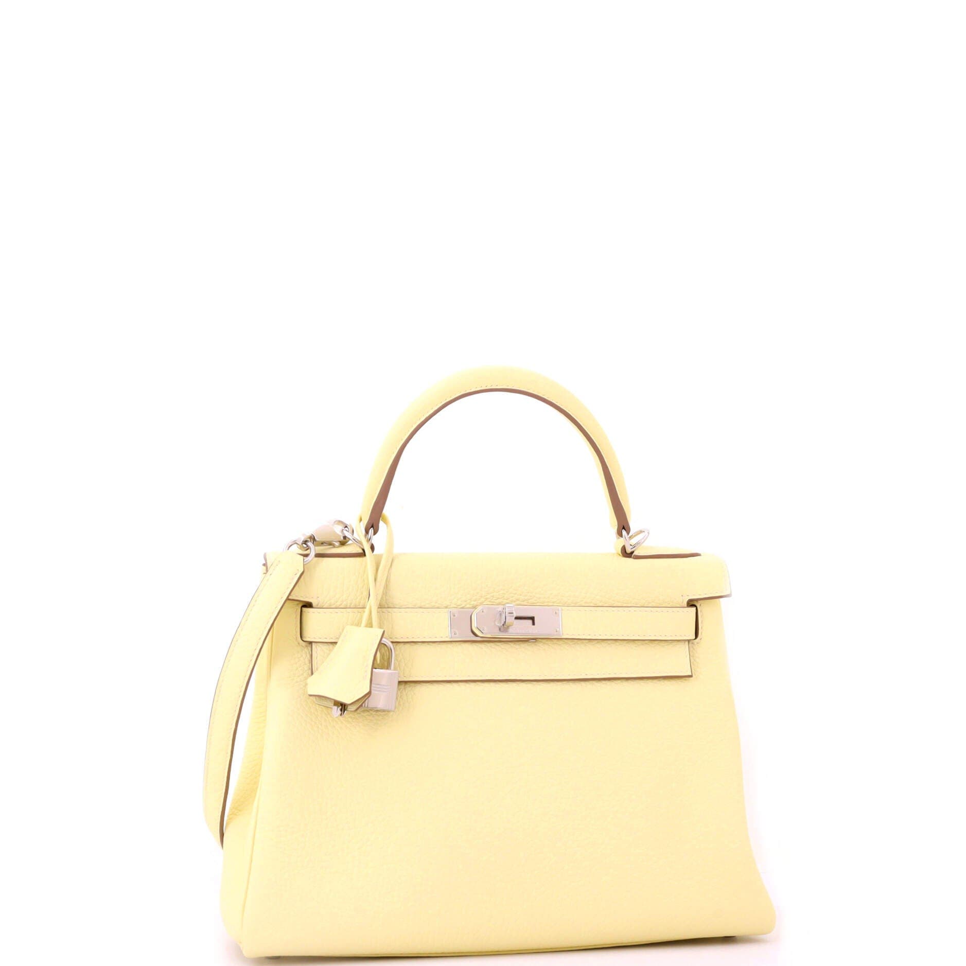 Pre-Owned Hermes Kelly Handbag Yellow Clemence with Palladium Hardware 28, Alternate, color, 
