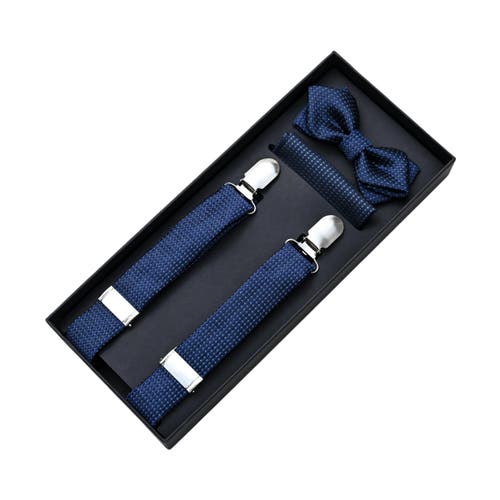 Moustache Textured Suspender Set In Blue