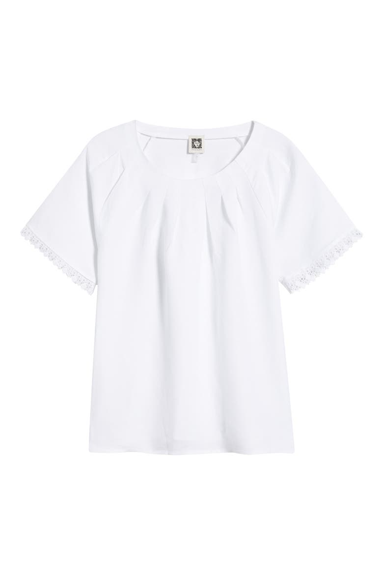 Pleat Short Sleeve Top, Alternate, color, CRISP WHITE