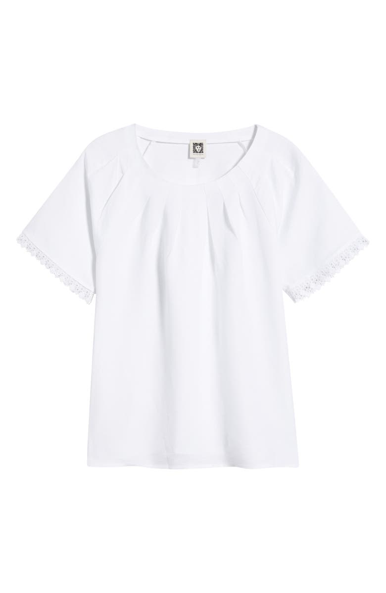 Anne Klein Pleat Short Sleeve Top, Alternate, color, Crisp White