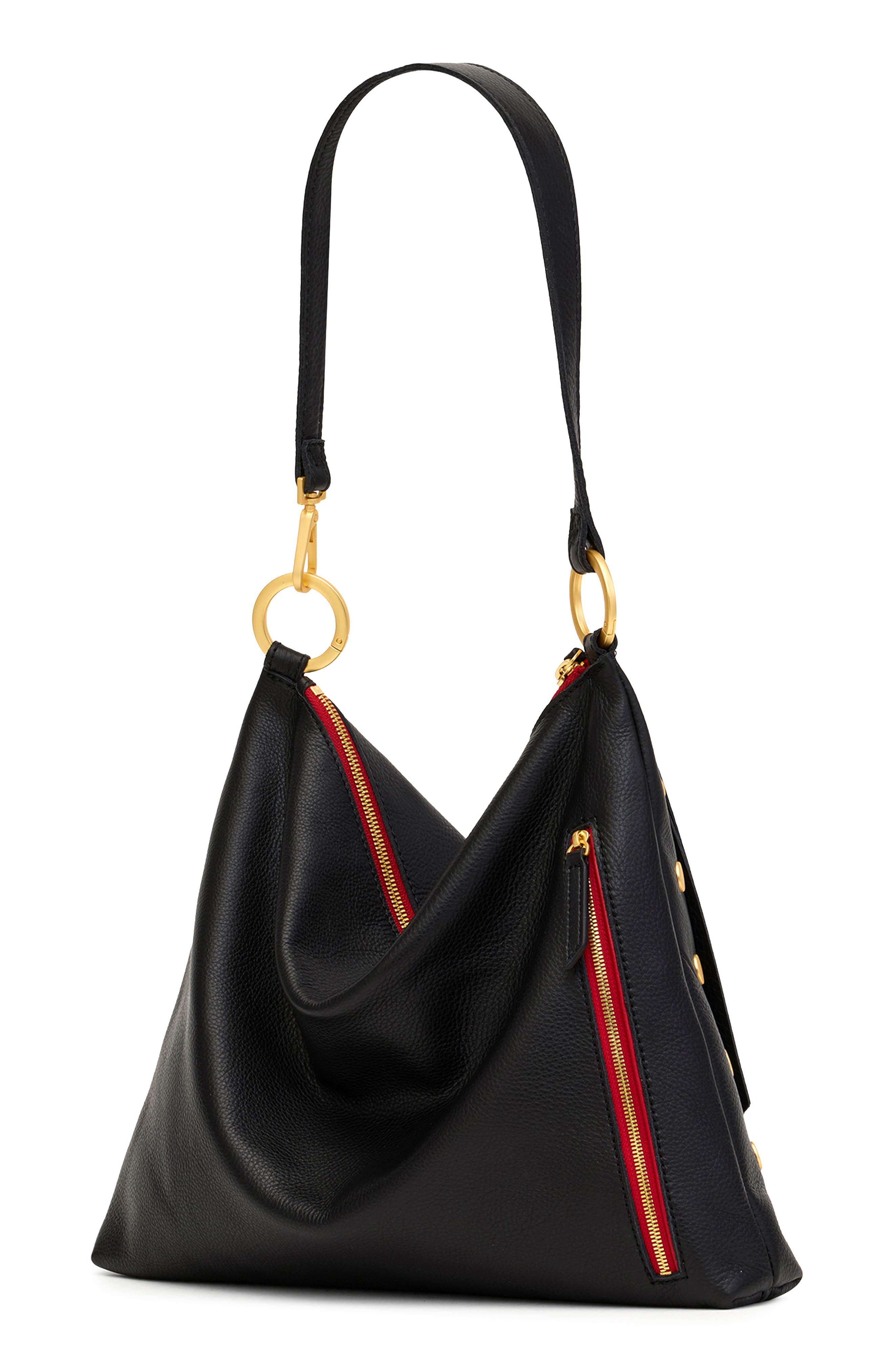 HAMMITT Large Kyle Leather Shoulder Bag, Alternate, color, Black/Brushed Gold Red Zip