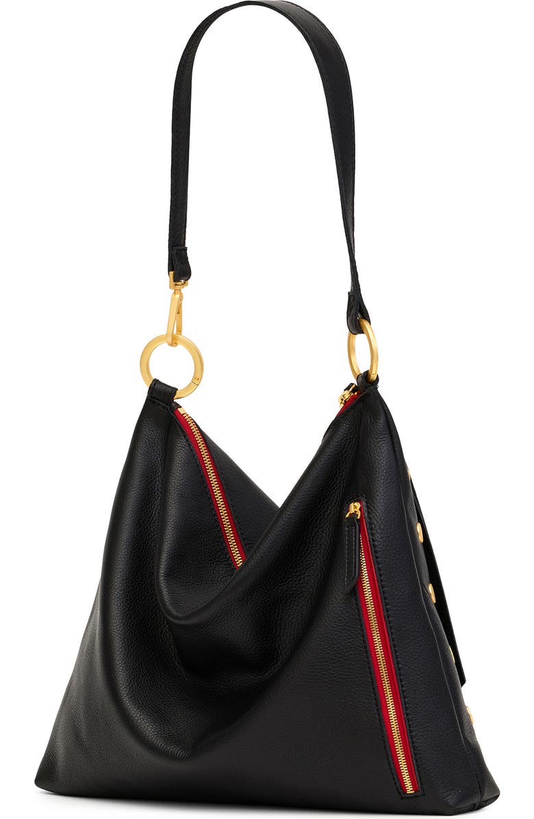 HAMMITT Large Kyle Leather Shoulder Bag, Alternate, color, Black/Brushed Gold Red Zip