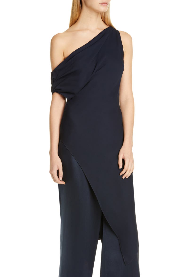 One-Shoulder Draped Tunic Dress, Main, color, NAVY