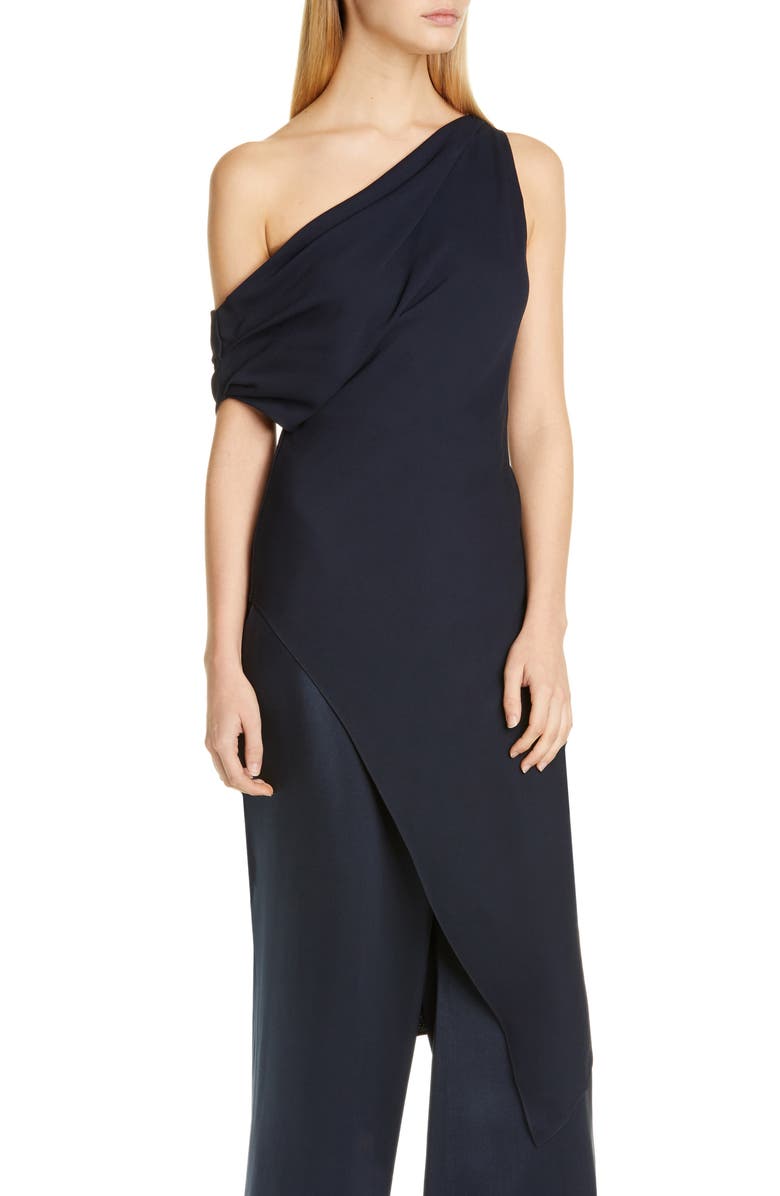 CUSHNIE One-Shoulder Draped Tunic Dress, Main, color, 
