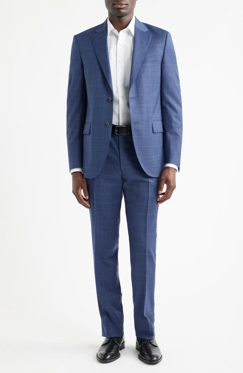 Peter Millar Flynn Classic Fit Medium Blue Windowpane Check Wool Suit, Main, color, Blue