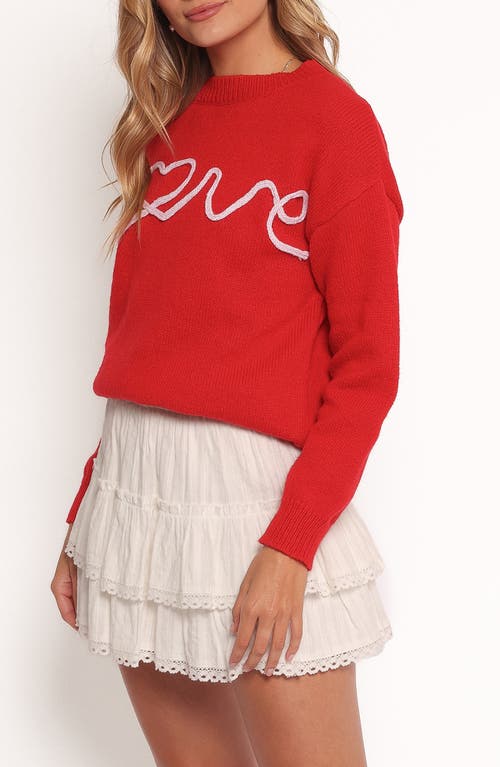 Petal And Pup Petal & Pup Love Embroidered Graphic Crewneck Sweater In Red