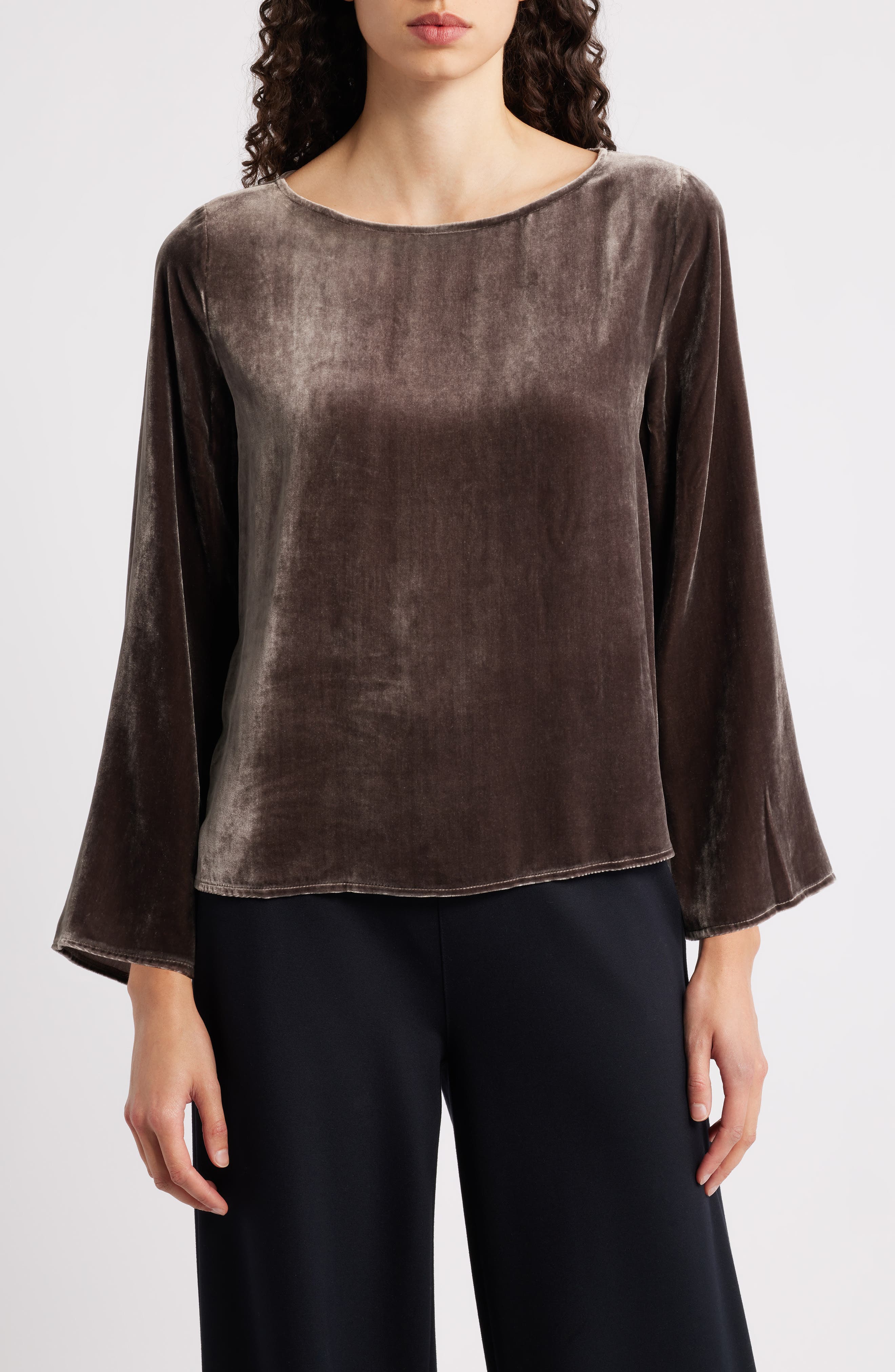 Eileen Fisher Ballet Neck Flare Sleeve Velvet Top