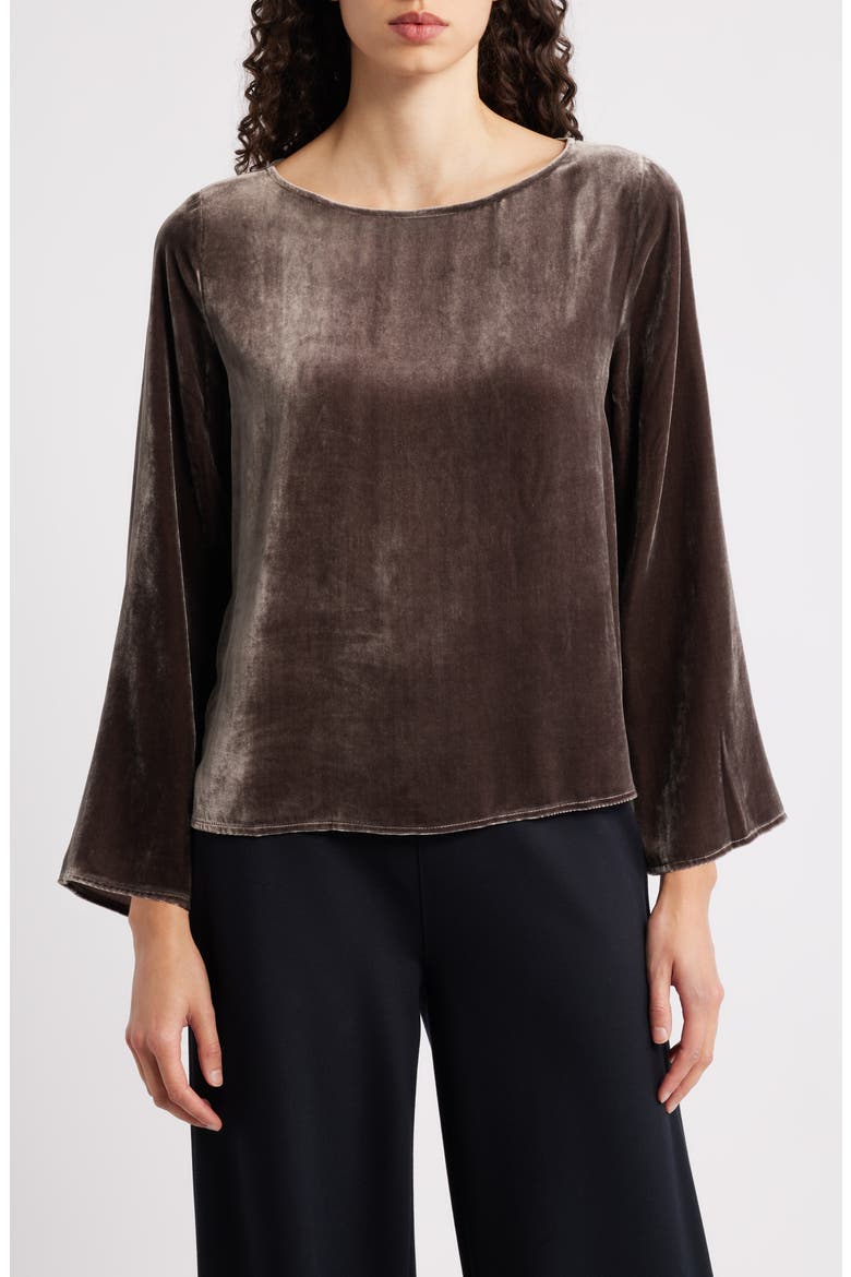 Ballet Neck Flare Sleeve Velvet Top, Main, color, RYE