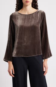 Eileen Fisher Ballet Neck Flare Sleeve Velvet Top