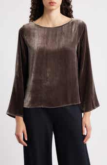 Eileen Fisher Ballet Neck Flare Sleeve Velvet Top