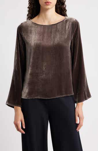 Eileen Fisher Ballet Neck Flare Sleeve Velvet Top