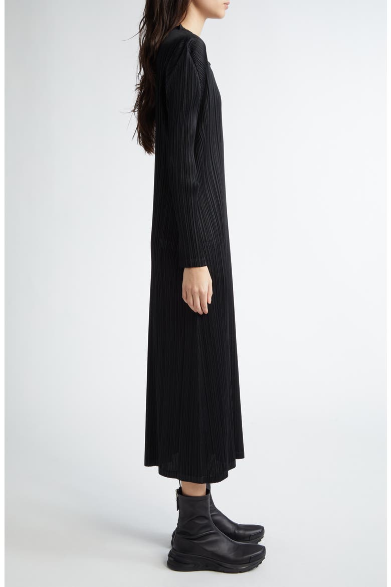 Monthly Colors January Pleated Long Sleeve Dress, Alternate, color, BLACK