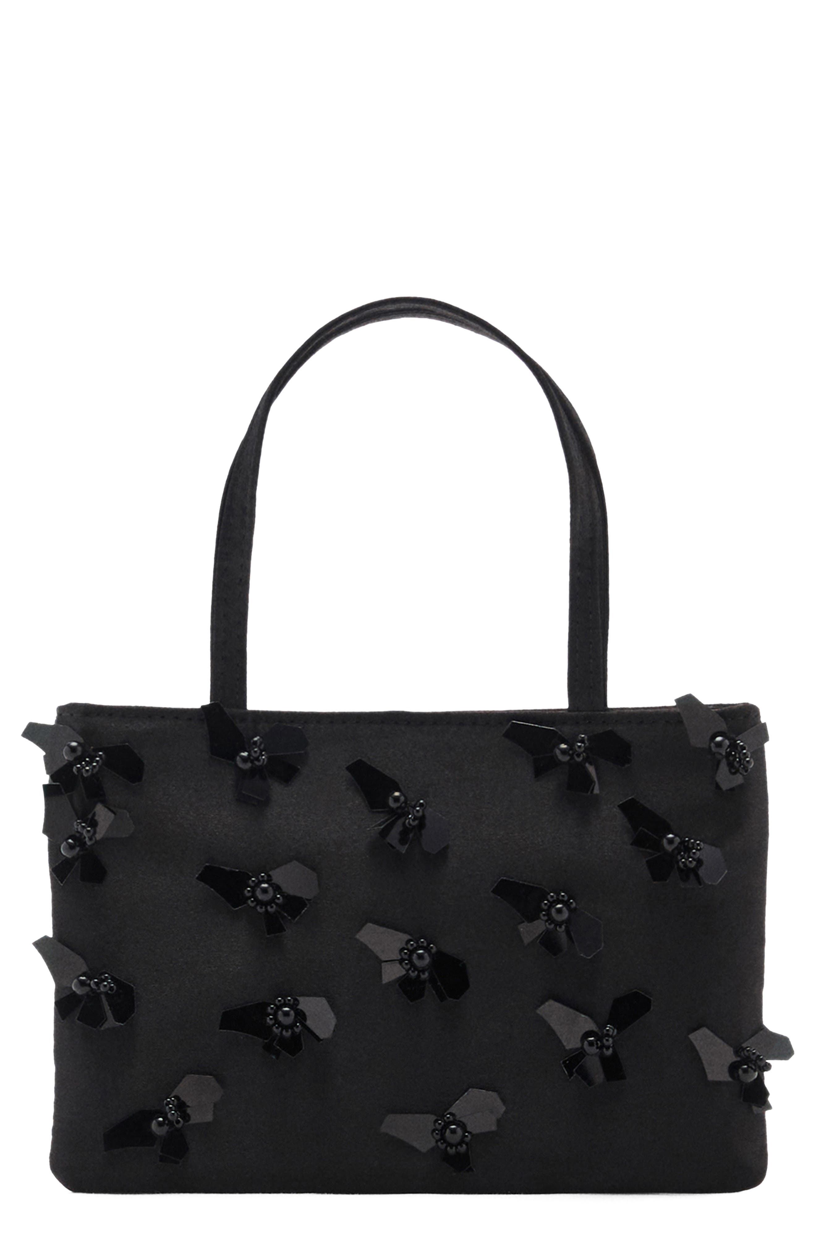 MANGO Flower Appliqué Top Handle Bag, Main, color, 