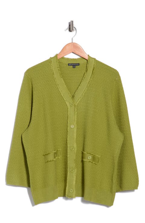 V-Neck Fringe Cardigan (Plus)