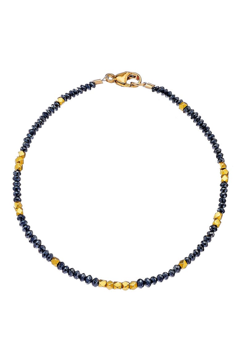 Noir Black Diamond & Gold Bead Bracelet, Main, color, BLACK