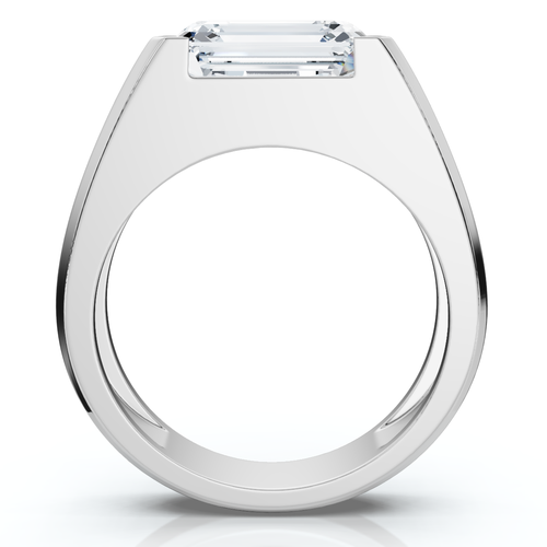 Bliss Diamond Emerald Cut Half Bezel Diamond Ring 14k Gold Or Pt Lab Grown In Silver