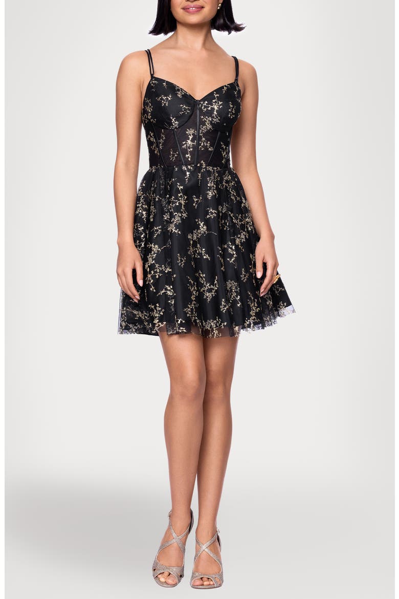 Caviar Glitter Corset Open Back Minidress, Main, color, BLACK/ GOLD
