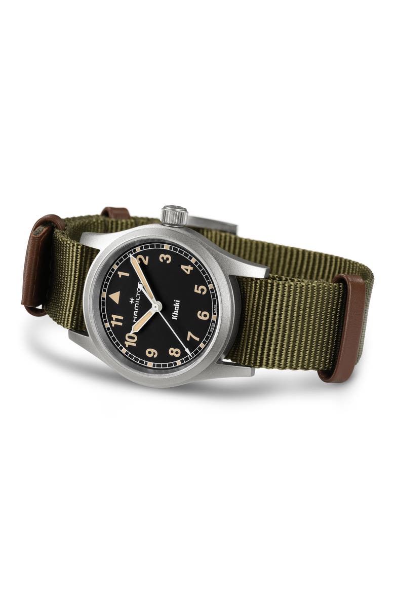 Khaki Field NATO Strap Watch, 33mm, Alternate, color, BLACK
