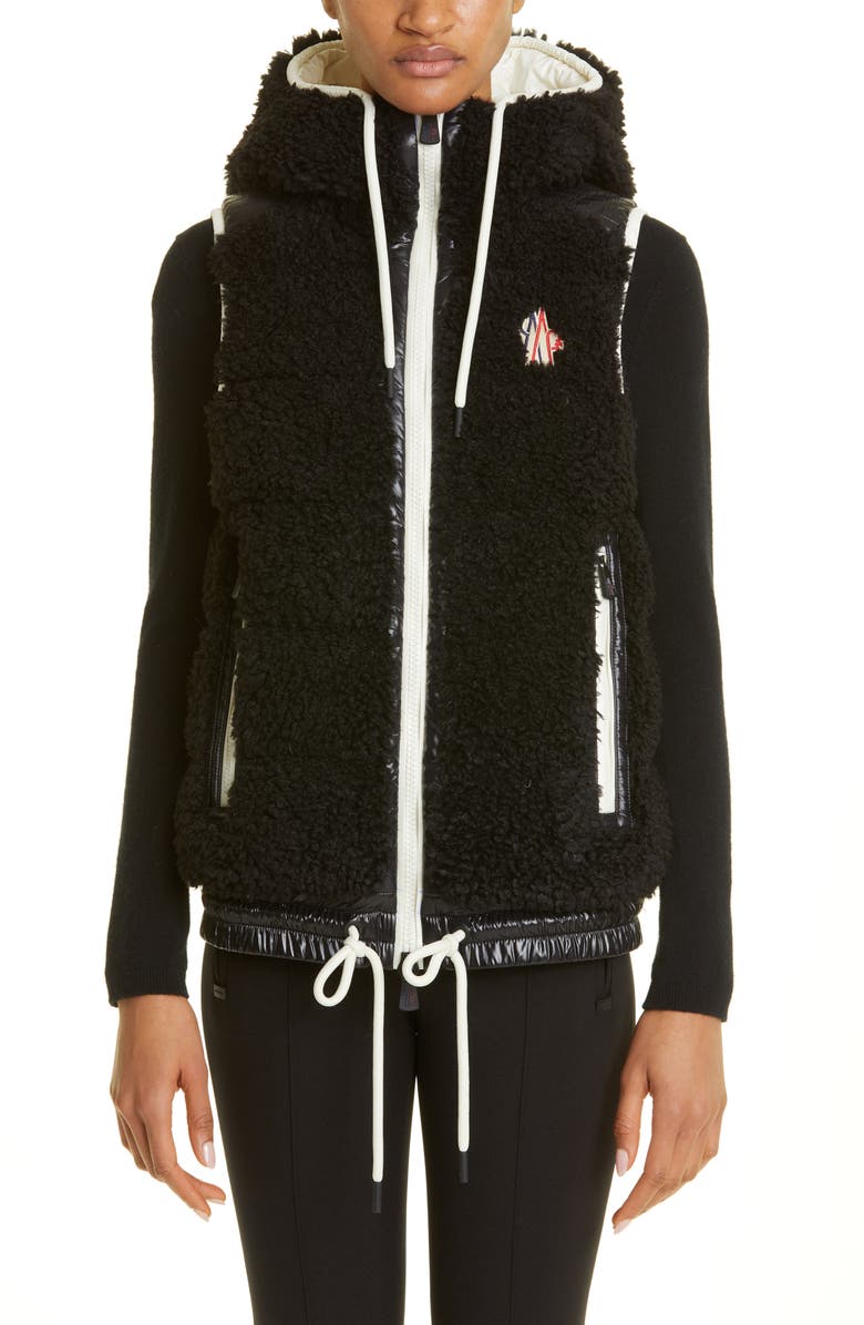 Moncler Grenoble Teddy Fleece Hooded Down Vest, Main, color, 