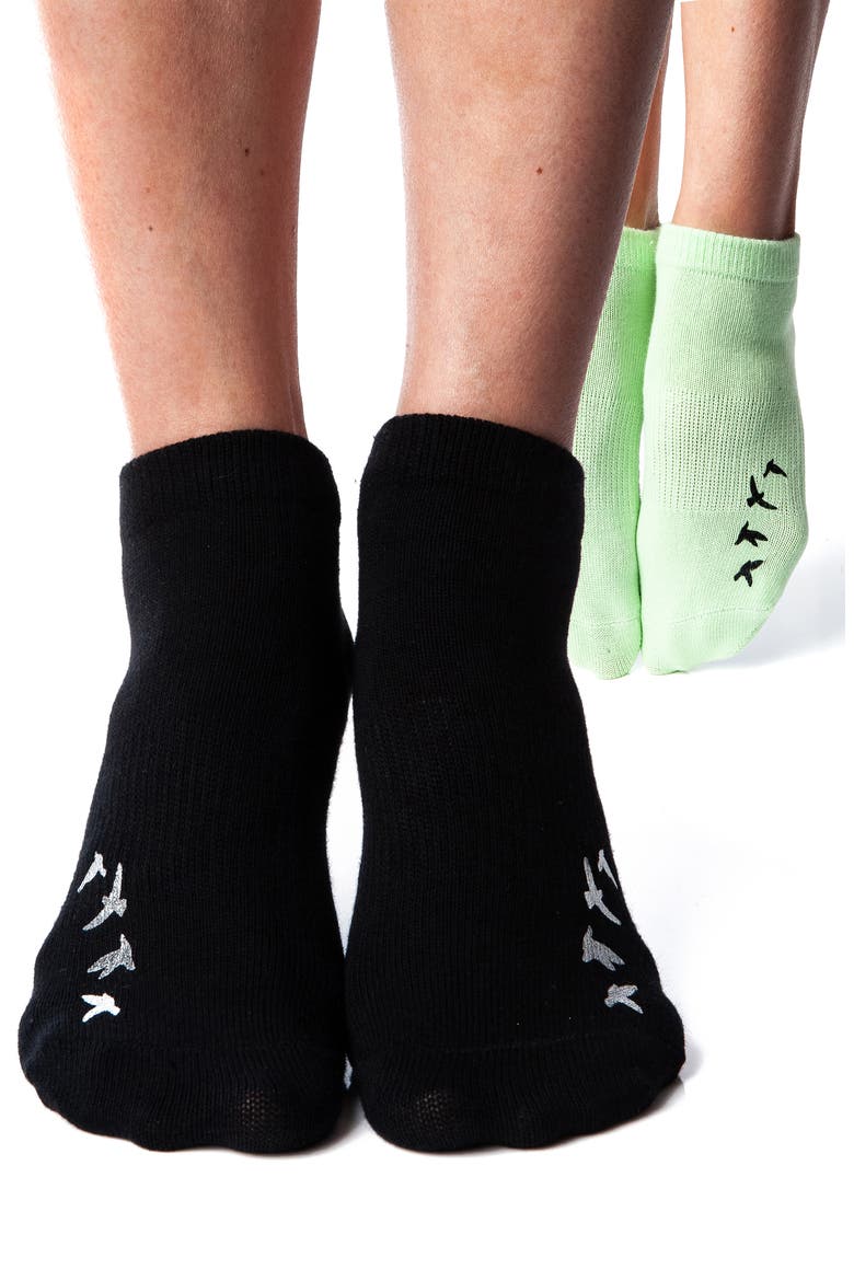 Birdie Assorted 2-Pack Closed Toe Ankle Socks, Alternate, color, BLACK / NEON GREEN