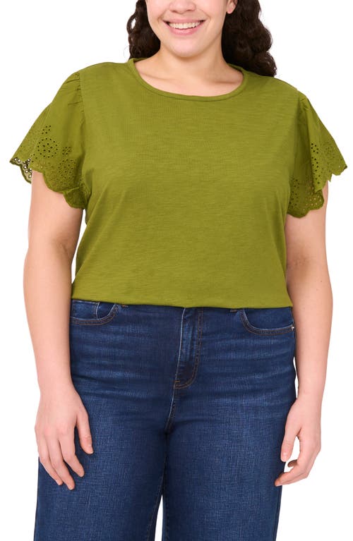 Cece Eyelet Sleeve Top In Green