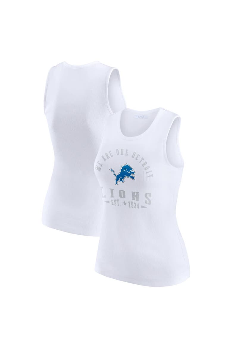 Women's WEAR by Erin Andrews  White Detroit Lions Ribbed Graphic Tank Top, Alternate, color, White