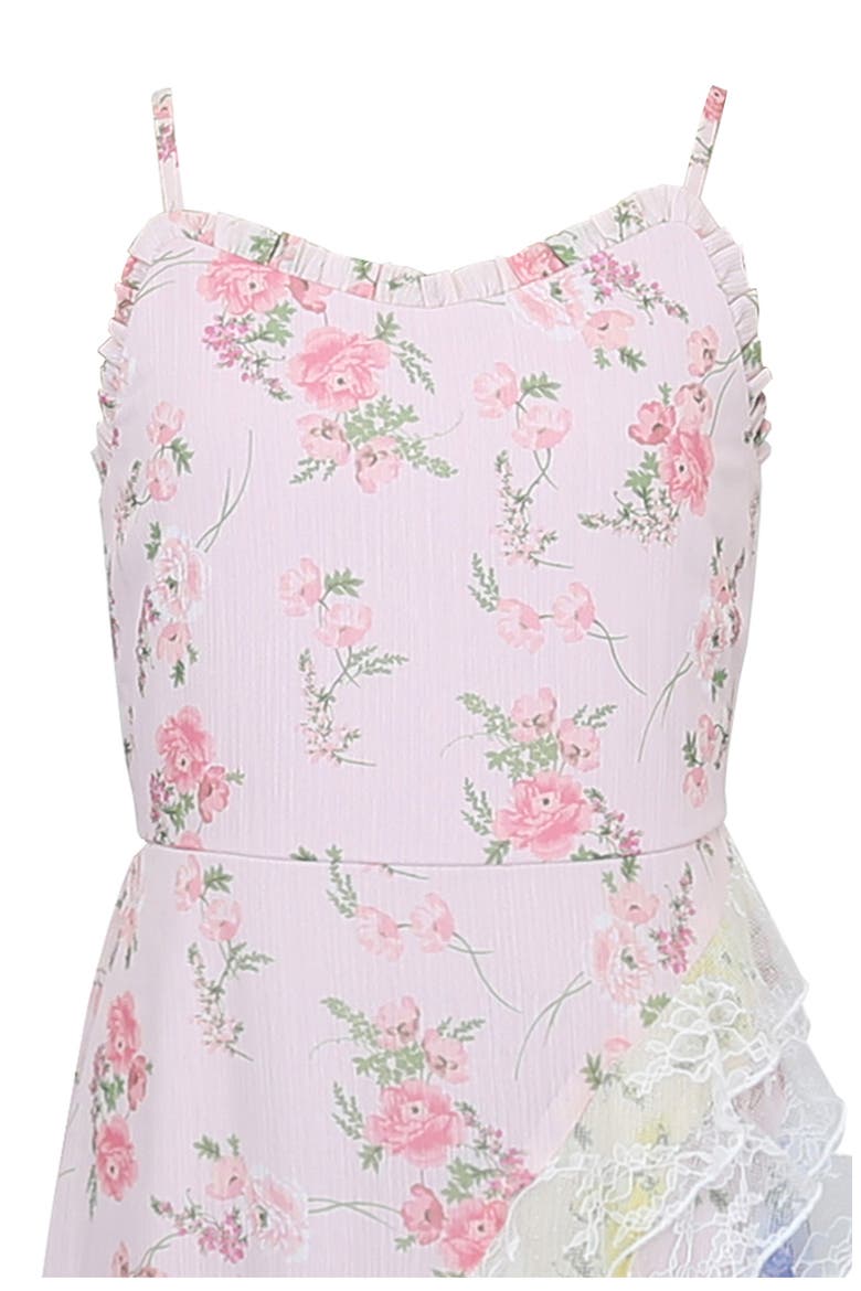 Kids' Ruffle Lace Trim Chiffon Party Dress, Alternate, color, PINK MULTI