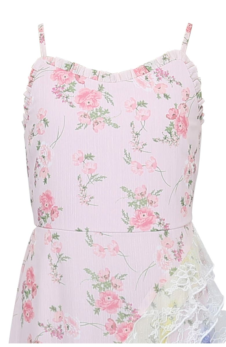 Zunie Kids' Ruffle Lace Trim Chiffon Party Dress, Alternate, color, Pink Multi