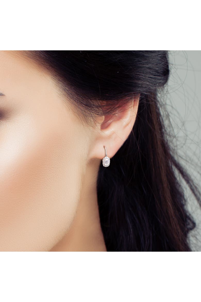 Moissanite Octagon Halo Leverback Earrings, Alternate, color, Sterling Silver