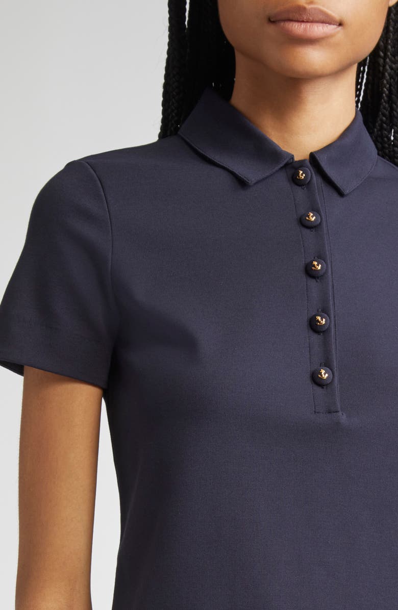 Thom Browne Milano Knit Cotton Polo with Anchor Embossed Buttons, Alternate, color, Navy