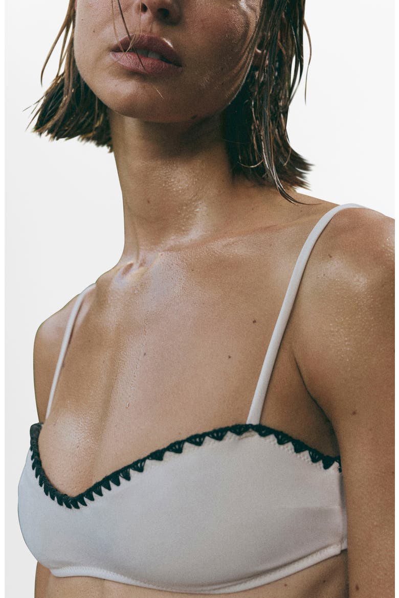 Contrast Embroidery Bikini Top, Alternate, color, WHITE