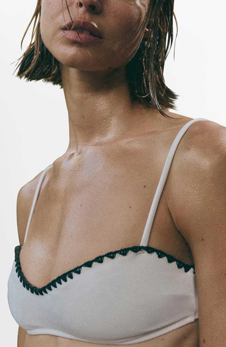 MANGO Contrast Embroidery Bikini Top, Alternate, color, White