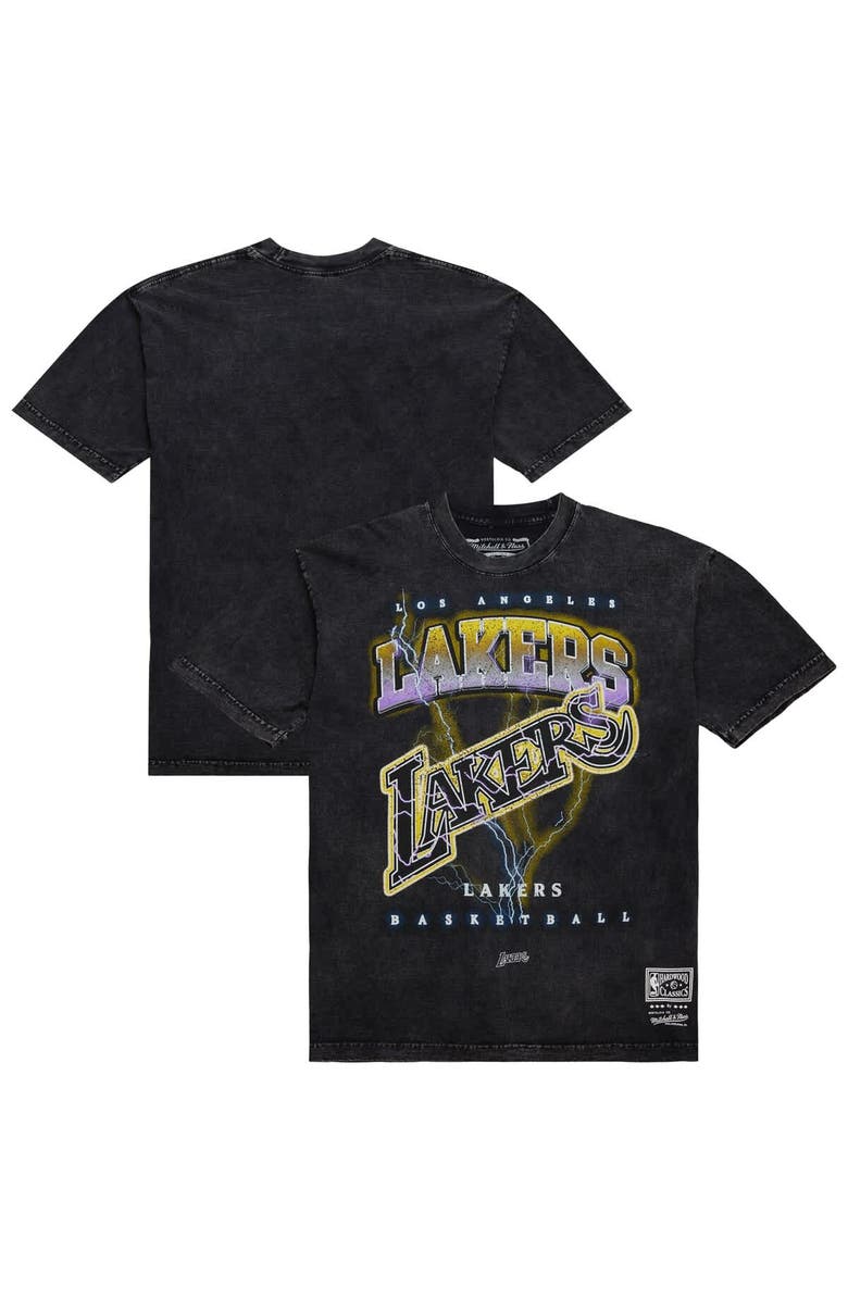 Mitchell & Ness Unisex Mitchell & Ness Black Los Angeles Lakers Hardwood Classics Vintage Voltage Premium Heavyweight T-Shirt, Main, color,