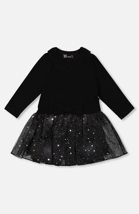 Bi-Material Dress with Glittering Skirt