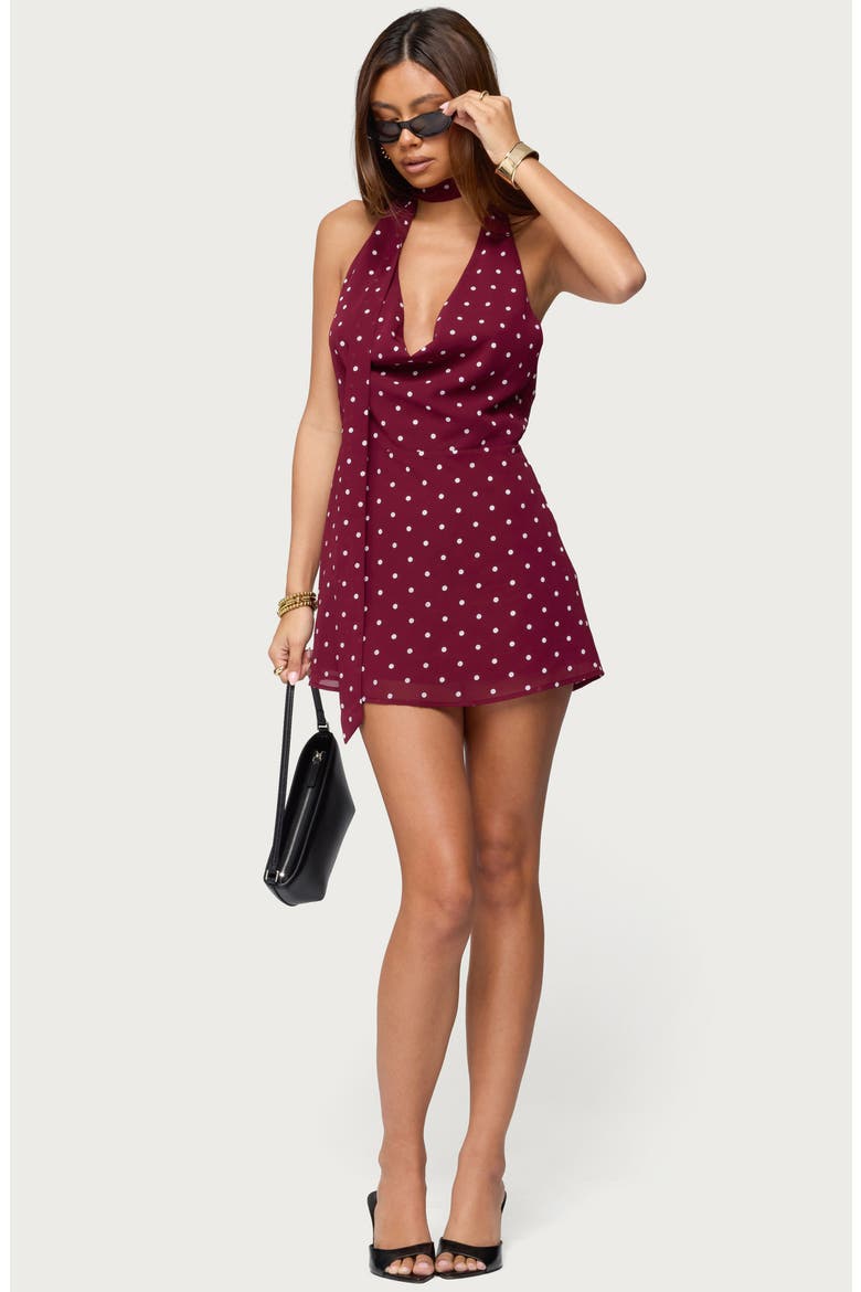Polka Dot Halter Minidress, Alternate, color, BURGUNDY