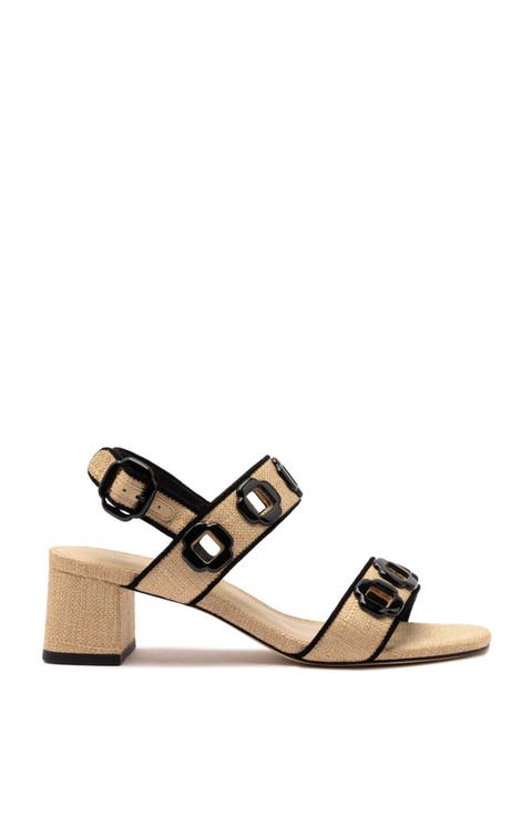 Milan Sandal In Beige Raffia and Black Trimming