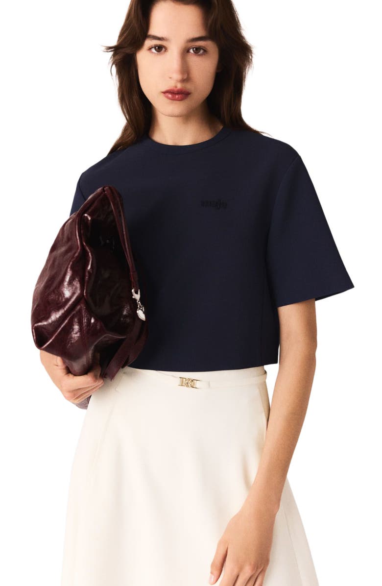 maje Heavy crepe short top, Alternate, color, Navy